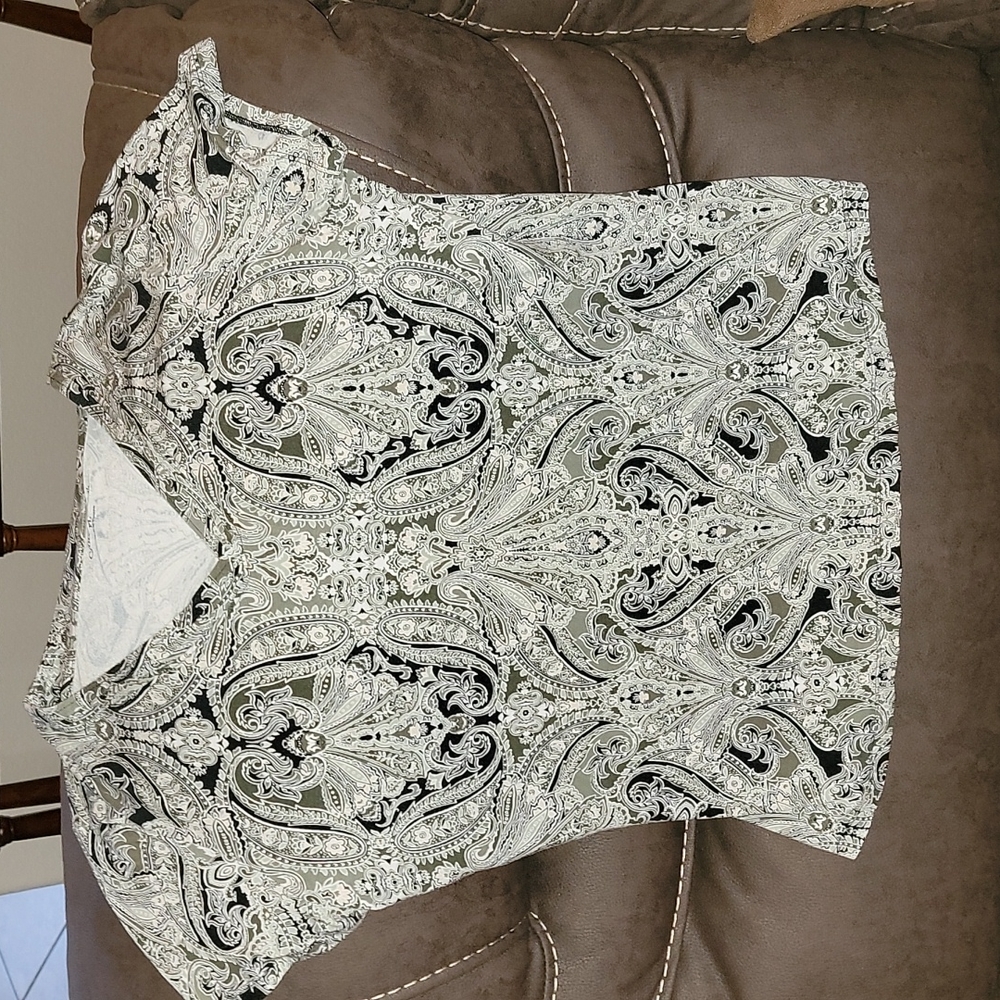 Croft and Barrow, Short-Sleeved, Green/Black Paisley Shirt